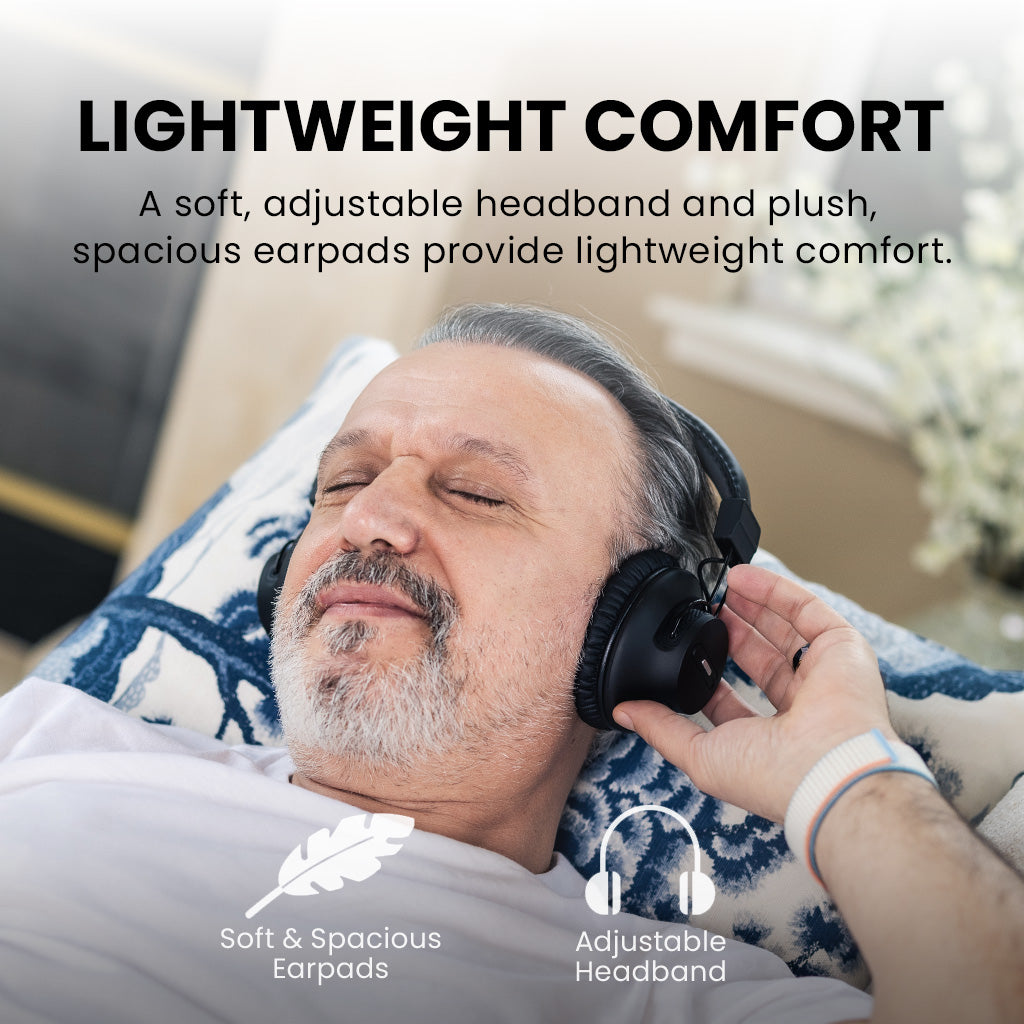HT41899 Plus Wireless Dual Headphones for TV watching, with Clear Voice, lightweight design, spacious earpads, and adjustable headband, and plush for comfort.