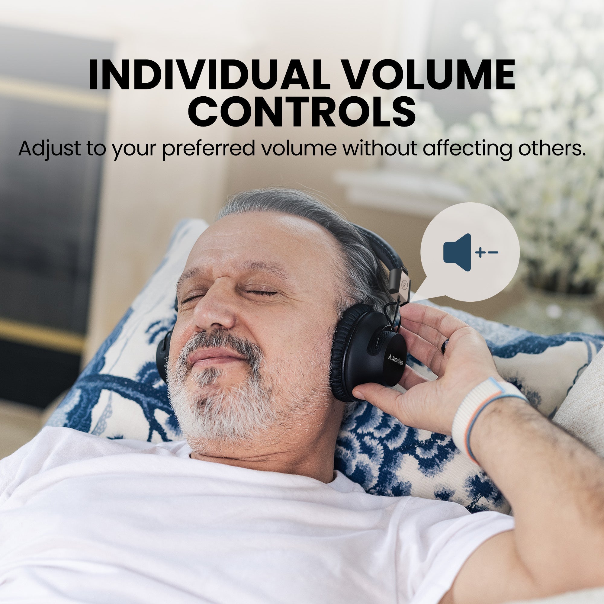 Quartet 2 Wireless Group Listening Headphones Set for TV, church and venues. Independent volume control lets each listener adjust audio without affecting others.