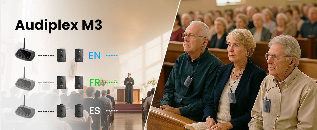 Audiplex MX Group Listening System for Churches, supports up to 4 selectable channels for simultaneous assistive listening 