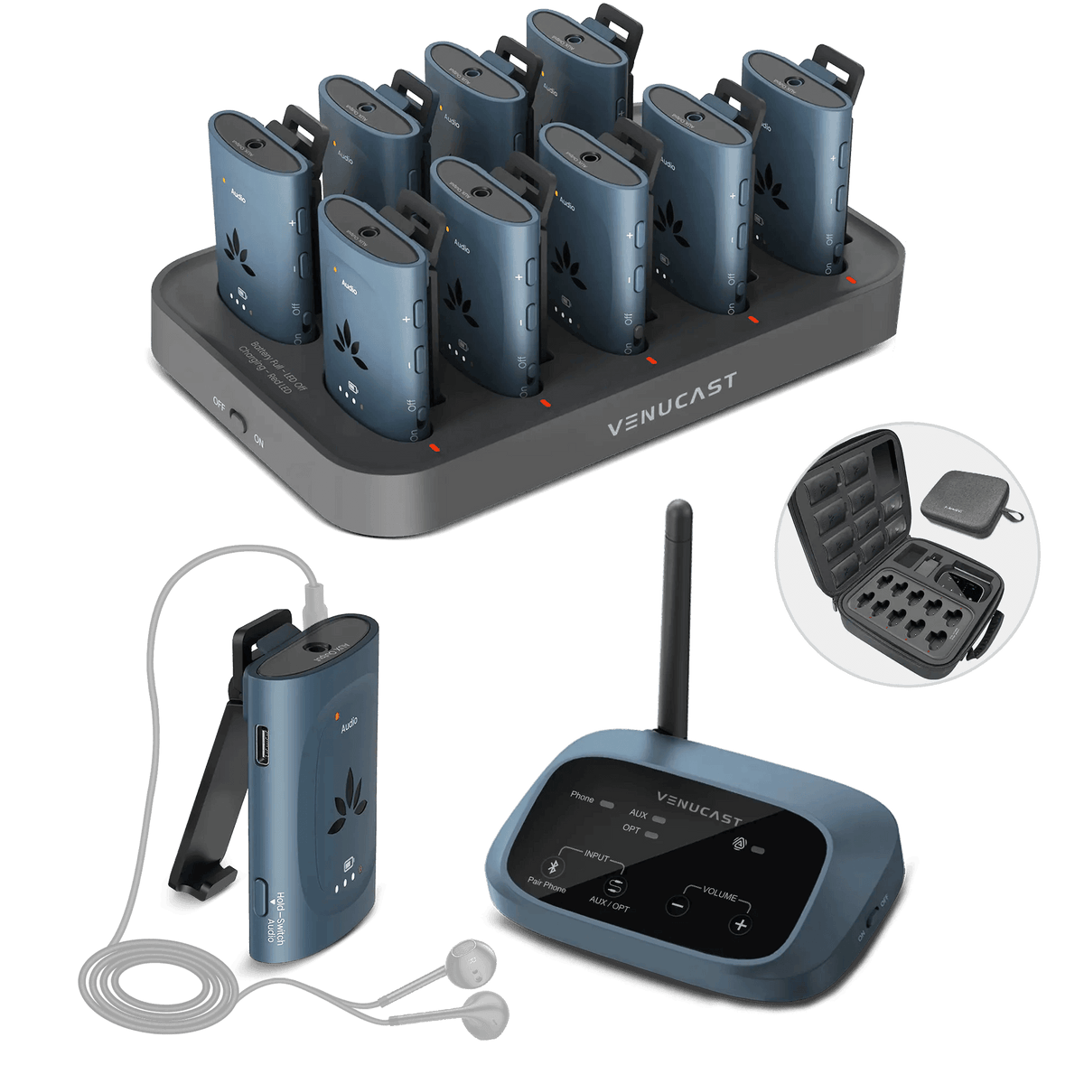 AuraPlex MX Auracast Assistive Listening System with Charging Dock. Compatible with Aurcast Hearing aids and earbuds 