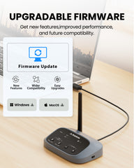 Auracast Venue Transmitter and Receiver for Churches & Public Spaces featuring  easy to scan setup, device naming, password, and firmware updates.