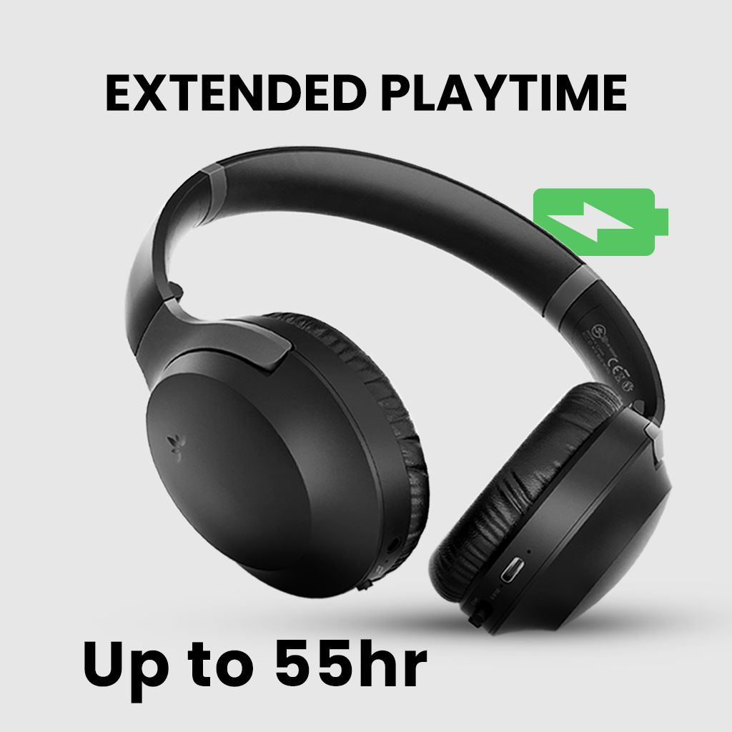Aria Podio 3 Wireless Headphones with Mic, up to 55 hours of battery life on a single charge.