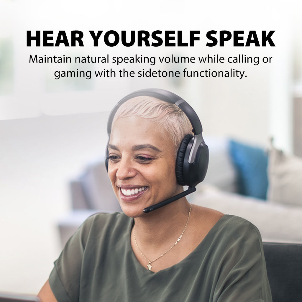 Aria Pro 3 Wireless Headset with Microphone for PC, featuring sidetone for natural voice speaking in calls and meetings.