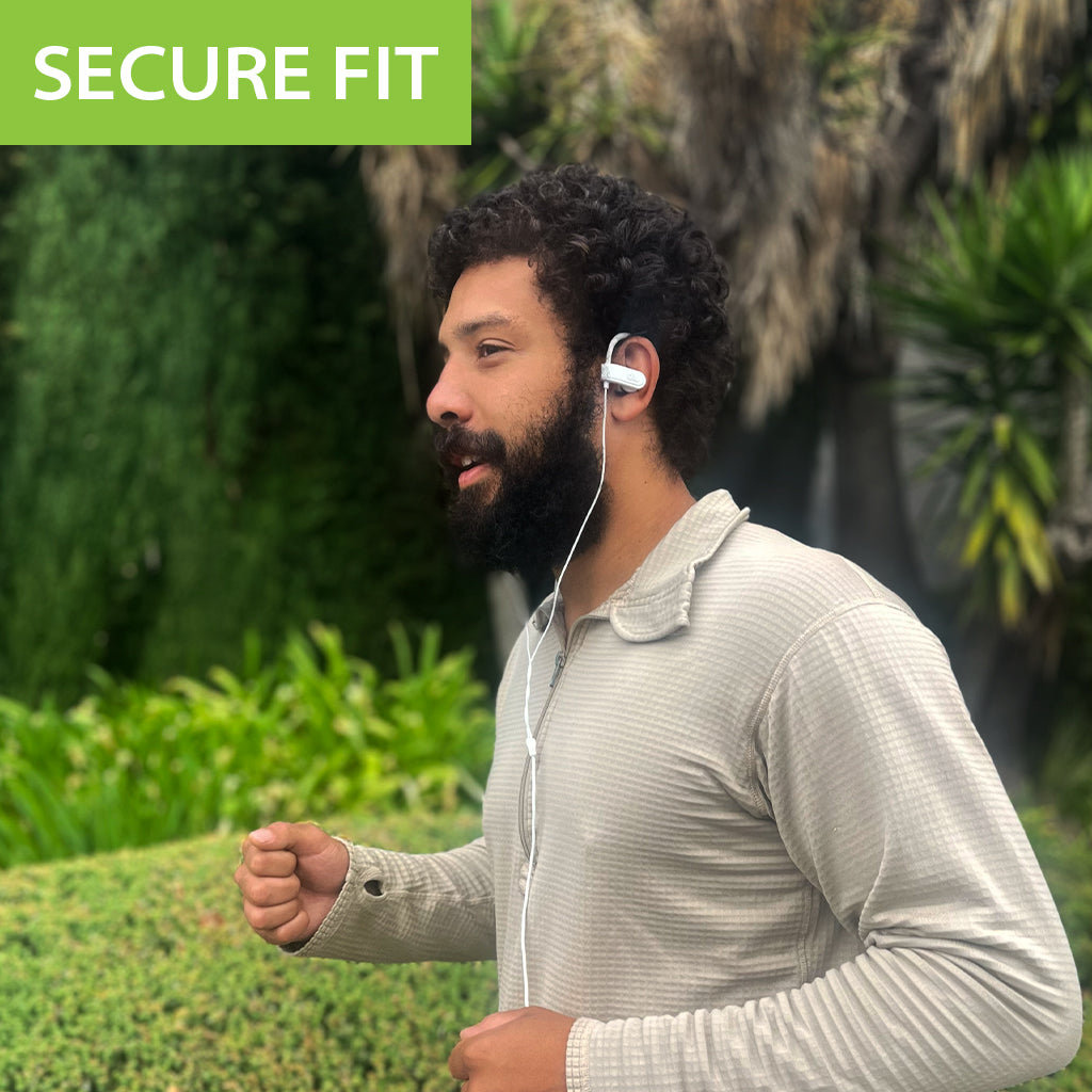 E171 Over-the-Ear Wired Earbuds, comfortable secure fit for workouts with 3.5mm AUX compatibility.
