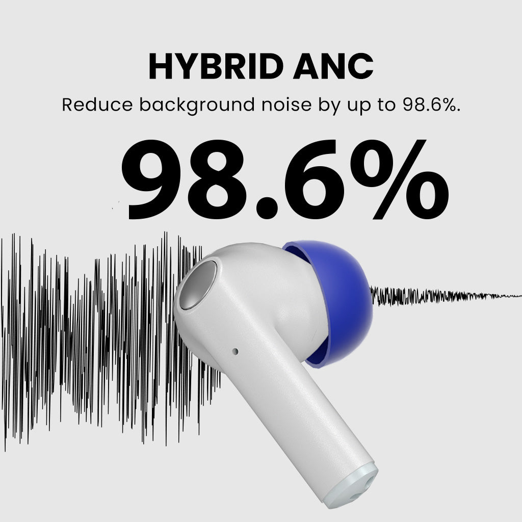 Infinity Multifunctional Wireless Earbuds, with Hybrid ANC reduces background noise by up to 98.6%.