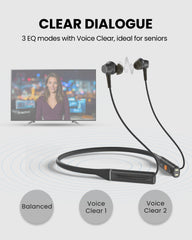 Loop Auracast TV Earbuds with clear dialogue, easy charging dock. Featuring 3 EQ modes, Clear Voice, and Balanced, ideal for seniors.