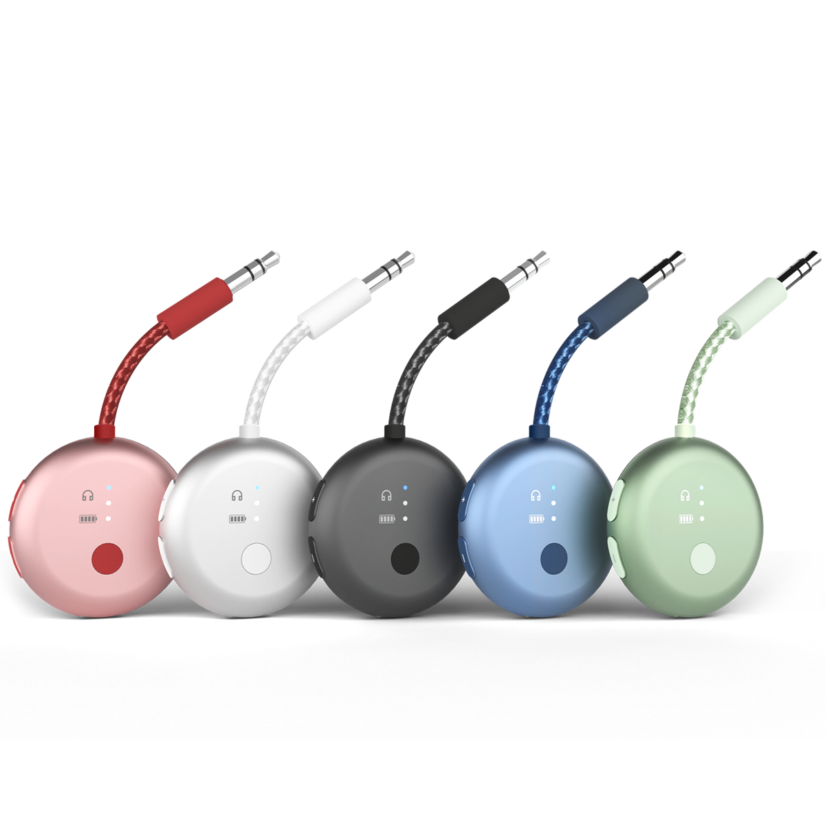 SoundJet R1 Pack of 5 Airplane Bluetooth Adapters for Headphones & AirPods Travel Flight, aptX Adaptive, 25H Battery, Wireless Audio Transmitter with Qualcomm Chip – Five-Color Set

