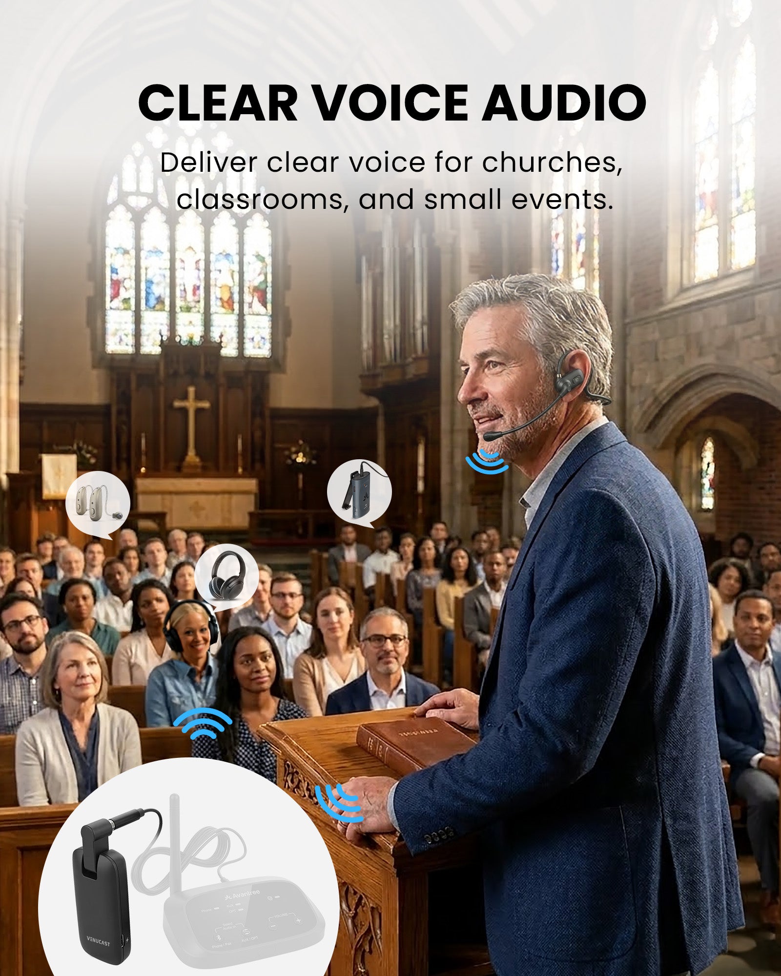 FreeMic W Wireless Headset Microphone System for powered speakers and mixers, delivers clear voice for teaching, church, and events.