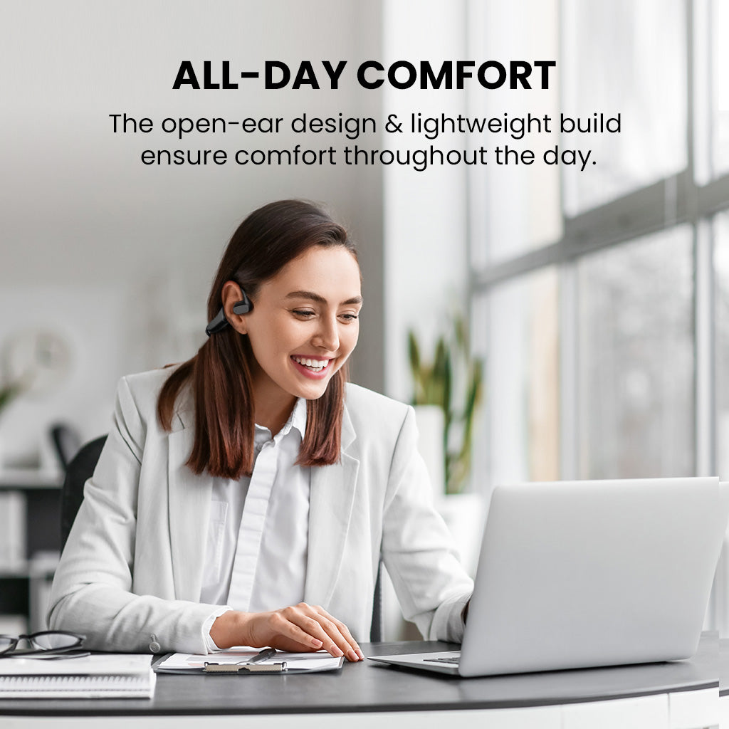 Lingo N21 Open-Ear Headphones with Mic, ultra-light, open-ear design for all-day comfort at home, work, or travel.
