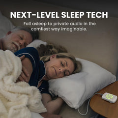 Slumber 2 Bluetooth Pillow Sleep Headphones with 4 flat speakers and white noise, supports Bluetooth streaming, 3.5mm AUX input, and built-in white noise 