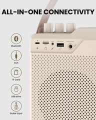 VoxAmp Duo Wireless Speaker with Dual Microphone, supports Bluetooth, AUX, TF card, USB drive, and guitar input.