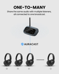 Aria Aura T Wireless Bluetooth Auracast TV Headphones with Charging Stand, supports multiple Auracast headphones to one broadcast