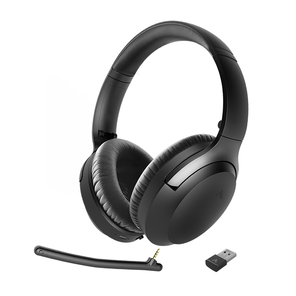 Aria 90B Bluetooth Meeting Headphones w/ Mic & Adapter. Noise Cancelling Headphones with Detachable Mic and USB Dongle Adapter Set for Conference Call Meetings on Skype, Zoom, MS Teams, Google Meet and more.
