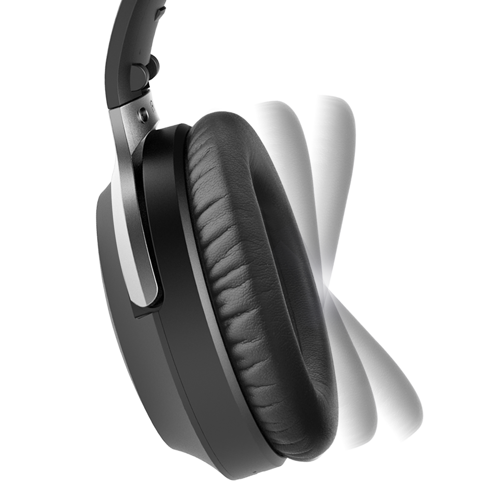 Aria Pro SSD Bluetooth Active Noise Cancellation Headphones, plush protein leather earpads for all-day comfort.