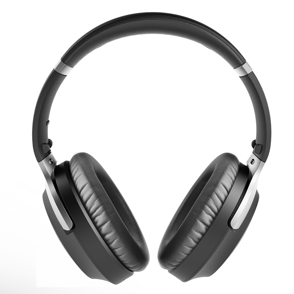 Aria Pro SSD Bluetooth Active Noise Cancellation Headphones, detachable boom mic, voice assistant, and multimedia controls.