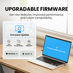 AuraGo (AS70P) LE Audio Bluetooth Adapter for Headphones, features upgradable firmware for new features, improved performance, and future compatibility.