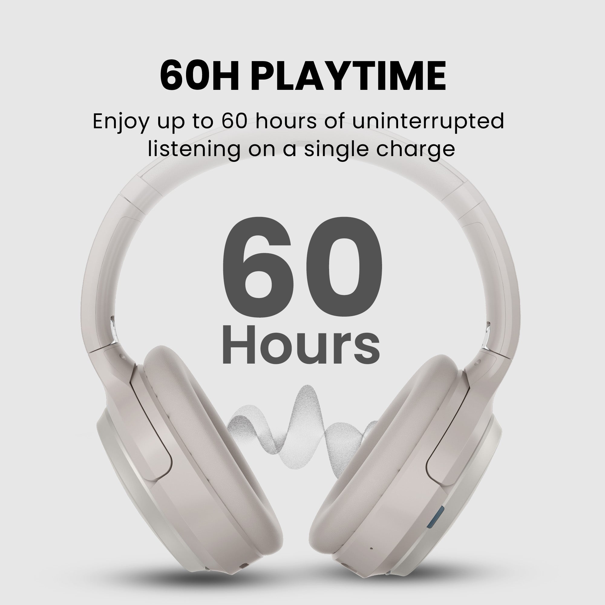 Eon Me Bluetooth Headphones with Personalized Hearing Profile and Charging Dock, up to 60 hours continuous playback on a single charge.