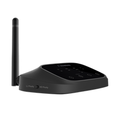 Oasis Plus Bluetooth Transmitter for TV, supports Low Latency and HD Priority modes for optimized audio performance.