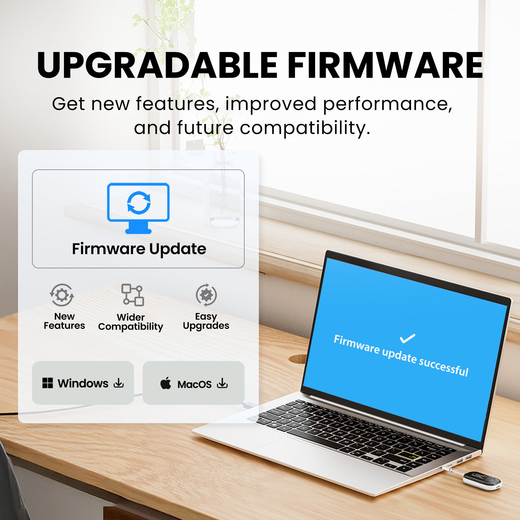 Voyager Bluetooth airplane adapter with OLED screen, firmware updates, and future-ready compatibility 