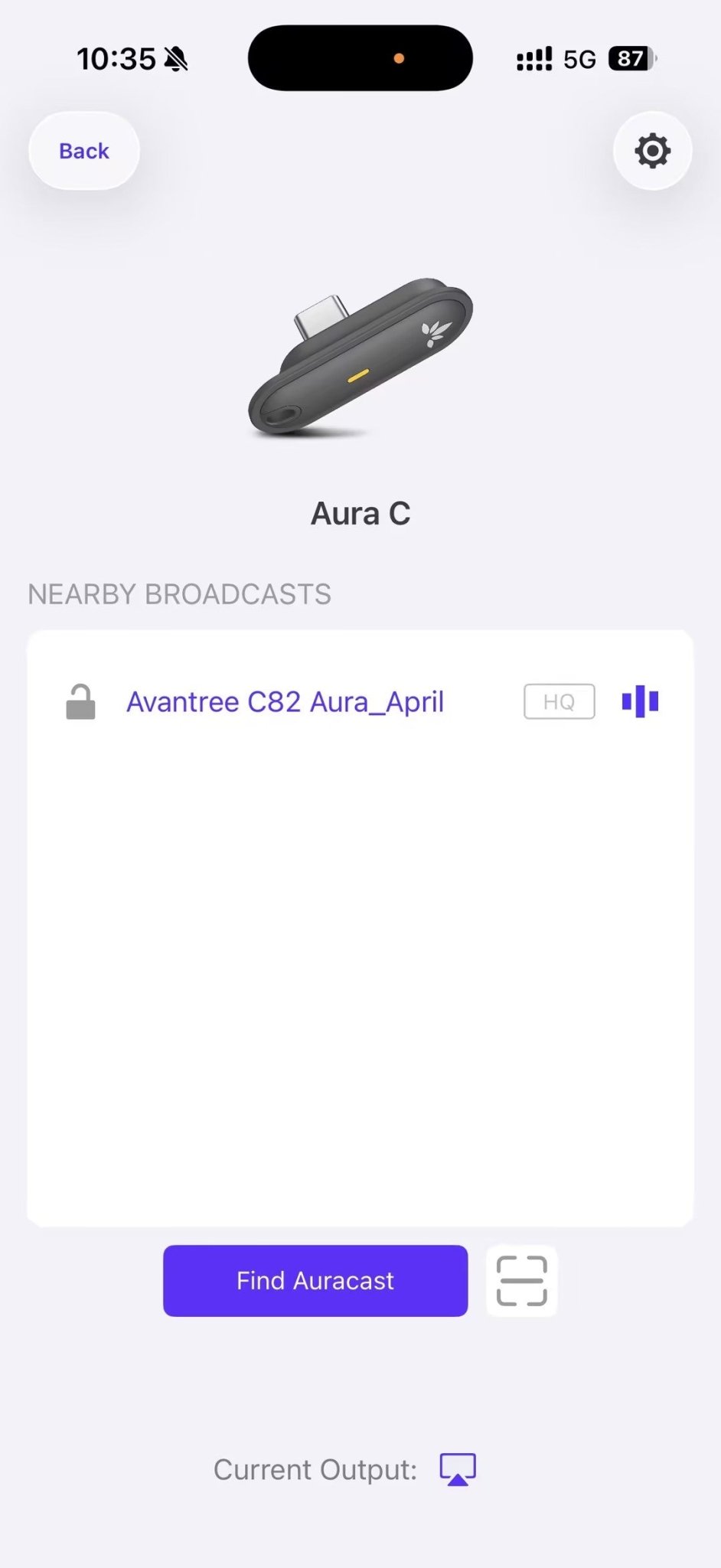 VenuCast Connect showing an available broadcast name in blue