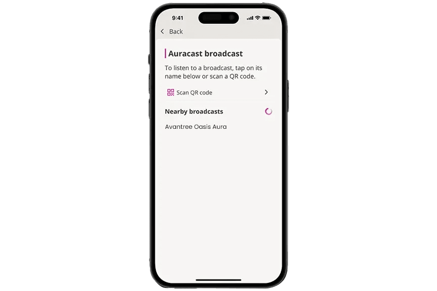 Nearby Auracast broadcasts in the Oticon app